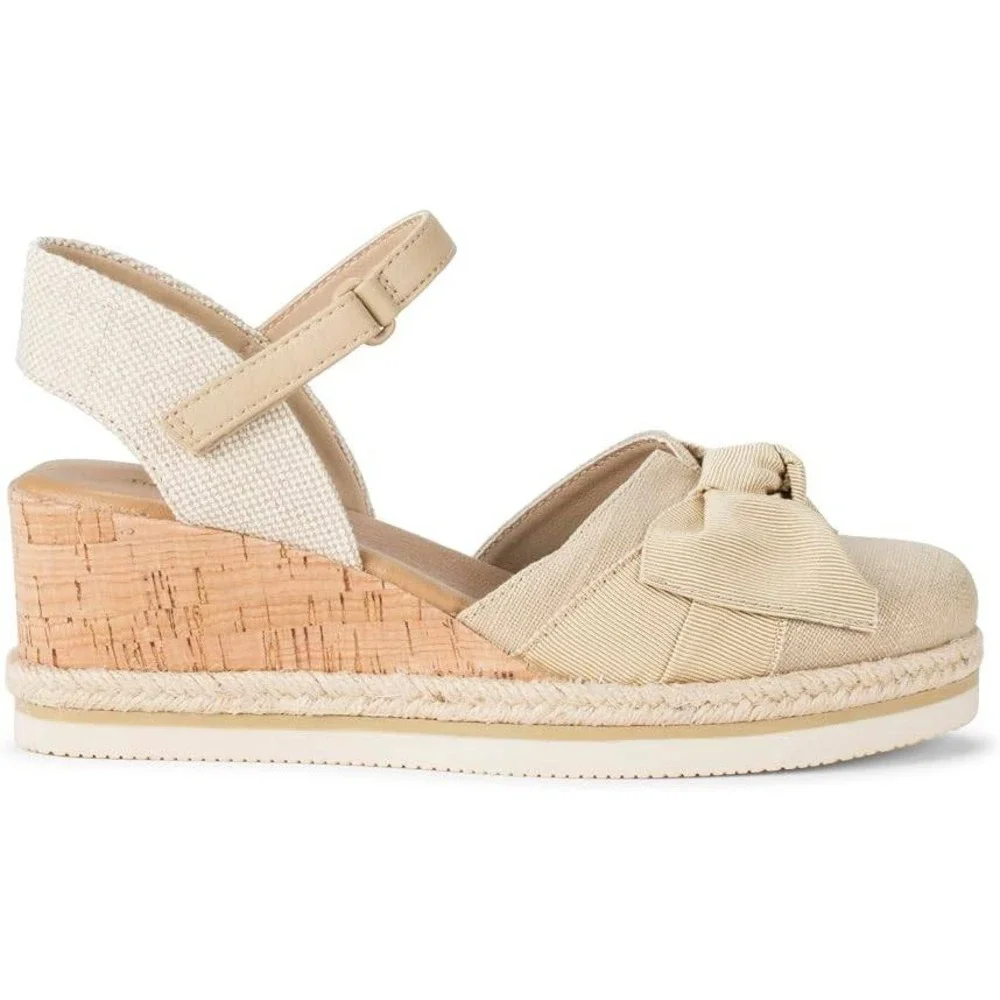 Baretraps Arabelle Wedge Sandals Light Gold Bow Espadrille Women 7 M